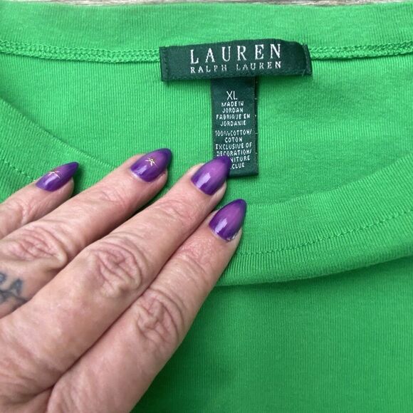 LAUREN RALPH LAUREN 100% Cotton Kelly Green boat neck T-shirt women’s XL - Picture 4 of 5